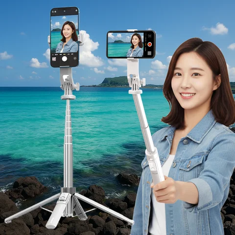 [사각 지지] 블루투스 무선 셀카봉 삼각대 140cm, 리모컨 포함 휴대용 접이식 확장형 스마트폰 & 아이폰/안드로이드 호환