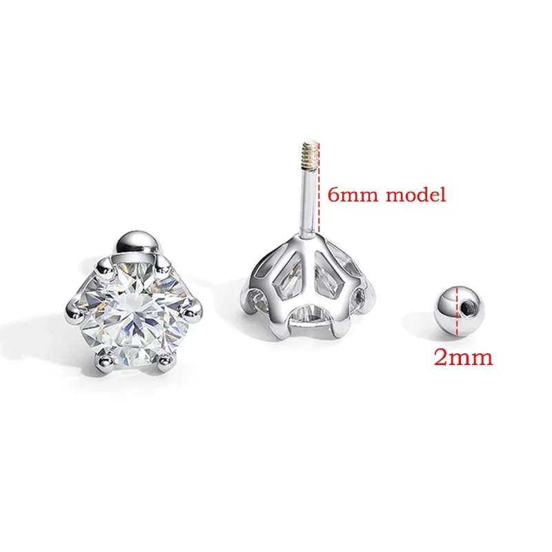 Smyoue 8mm D Color 2.0 Carat 100% Moissanite Stud Earrings for Women Screw Thread Ear Studs 925 Silver Jewelry Pass Diamond Test