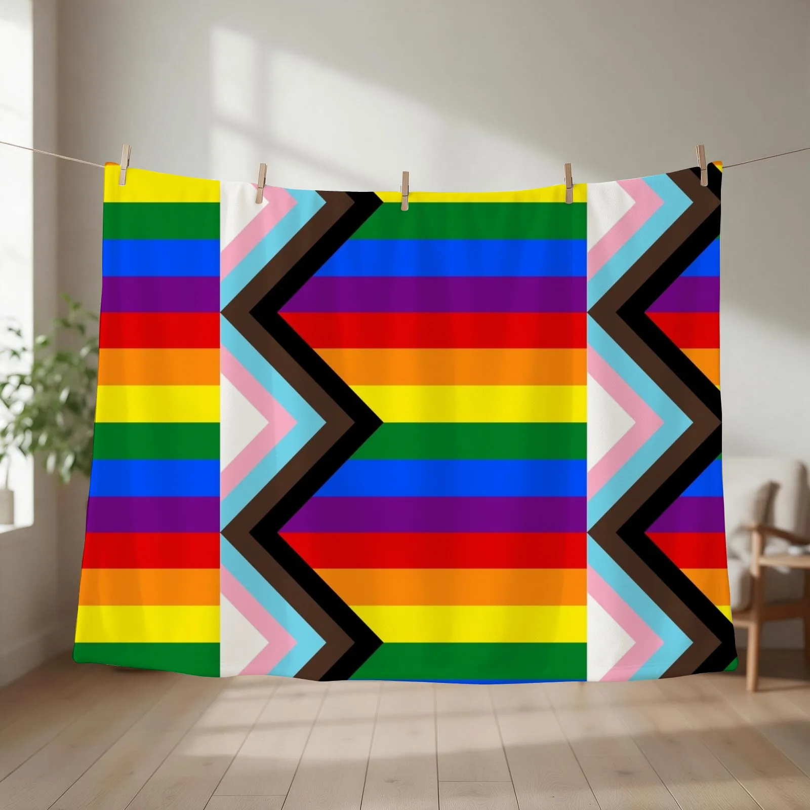 Progress Pride Flag Throw Blanket couch cozy soft plush fuzzy picnic outdoor blanket