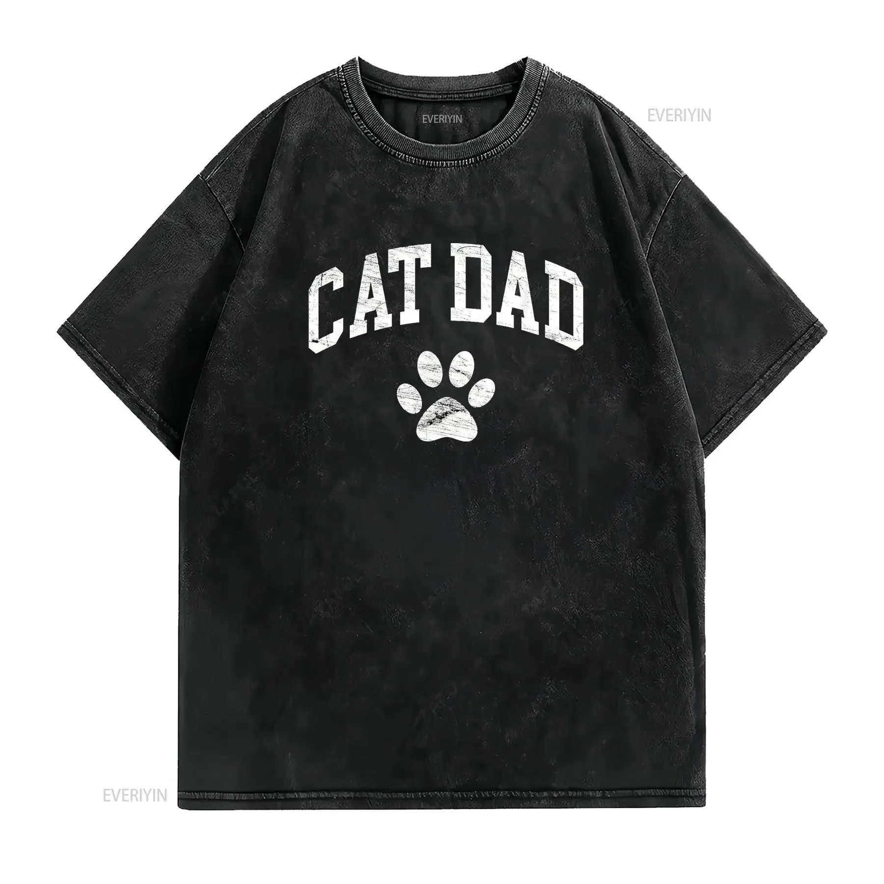 Cat Dad Vintage Distressed Design Funny Paw T Shirt vintage Washed Soft homme Top For Everyday Wear Casual Stretched