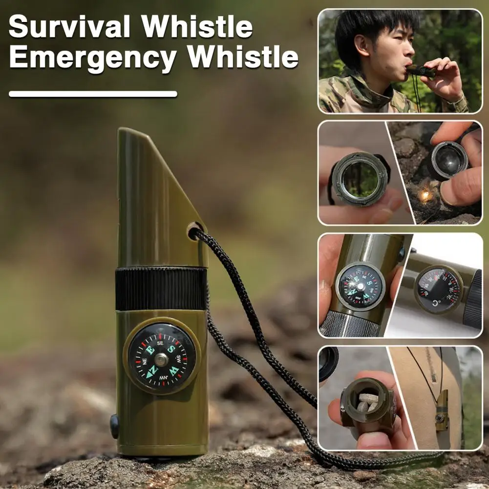 Emergency Survival Whistle with LED Light Compass Thermometer 7 In 1 Multi-function Whistle Outdoor Survival Tools