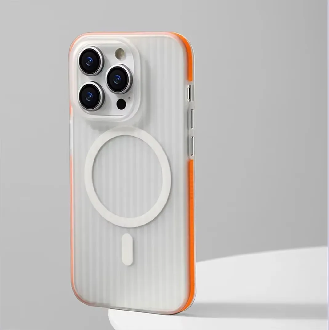

Corrugated Pattern For Magsafe Magnetic Wireless Charge Case For iPhone 15 14 13 12 16ProMax Non-slip Bumper Hard PC Matte Cover