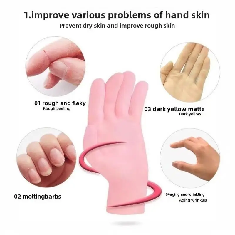 1 Pair Moisturizing Reusable Silicone Hand Mask Glove Set Deep Nourishing For Dry Cracked Hand Home Spa Skincare Tool