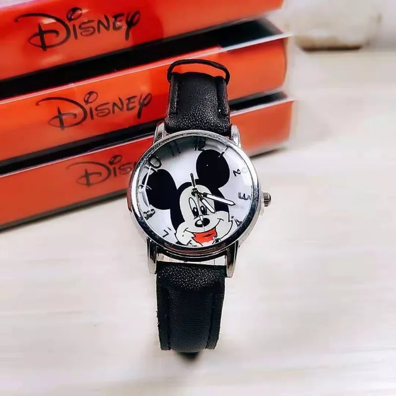 Disney Mickey Mouse Children\'s Quartz Watches Birthday Present Stylish Black Student Wristwatches Cartoon Kids Wrist Watch Toys