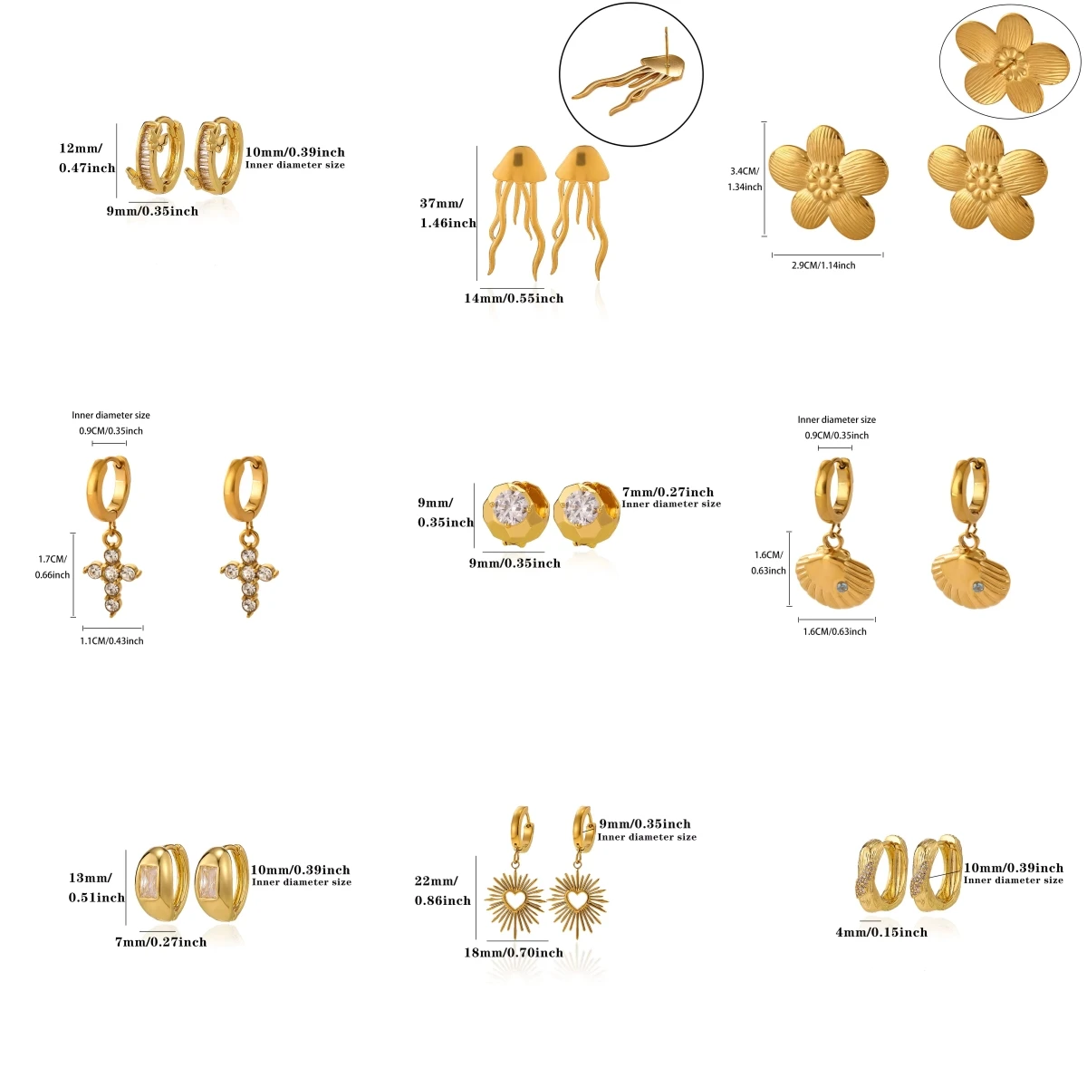 Goldfarbene Edelstahl-Ohrringe mit Sonnenstrahlen-Herz-Design, hohle Sonnen-Ohrringe, Huggie-Creolen, ästhetischer Schmuck, Geschenk für Damen – Detail 11