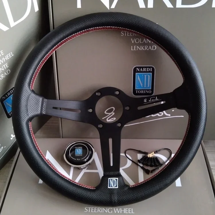 ND 14 Inch 350mm Universal Leather Auto Racing Steering Wheel Deep Corn Drifting Sport Steering Wheel Car Accessories NARDI