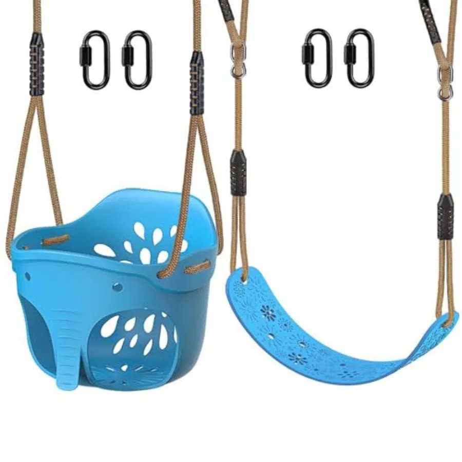 

2Pcs High Back Full Bucket Toddler Swing Seat Set with Adjustable Hght Rope 4.2 to 6.7 FT Soft Swing Seats Set for - 600 LB Wgh