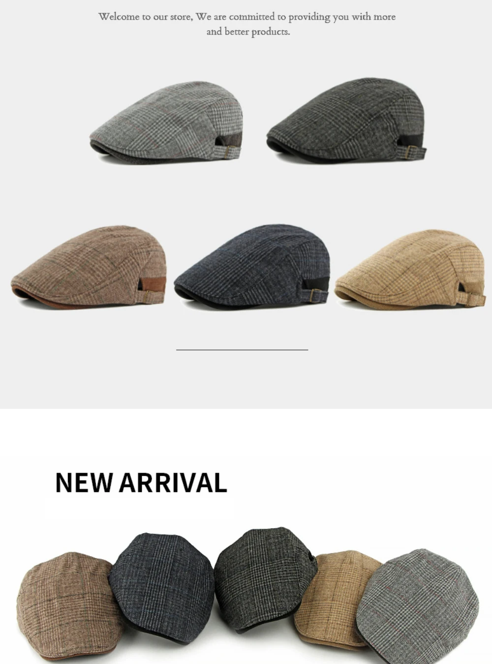 HT4934 Herren Berets Frauen Neue Herbst Winter Wolle Baskenmütze Hut Plaid Künstler Maler Hut Einstellbare Ivy Flache Kappe Männlich Weiblich Baskenmütze Kappe – Detail 1