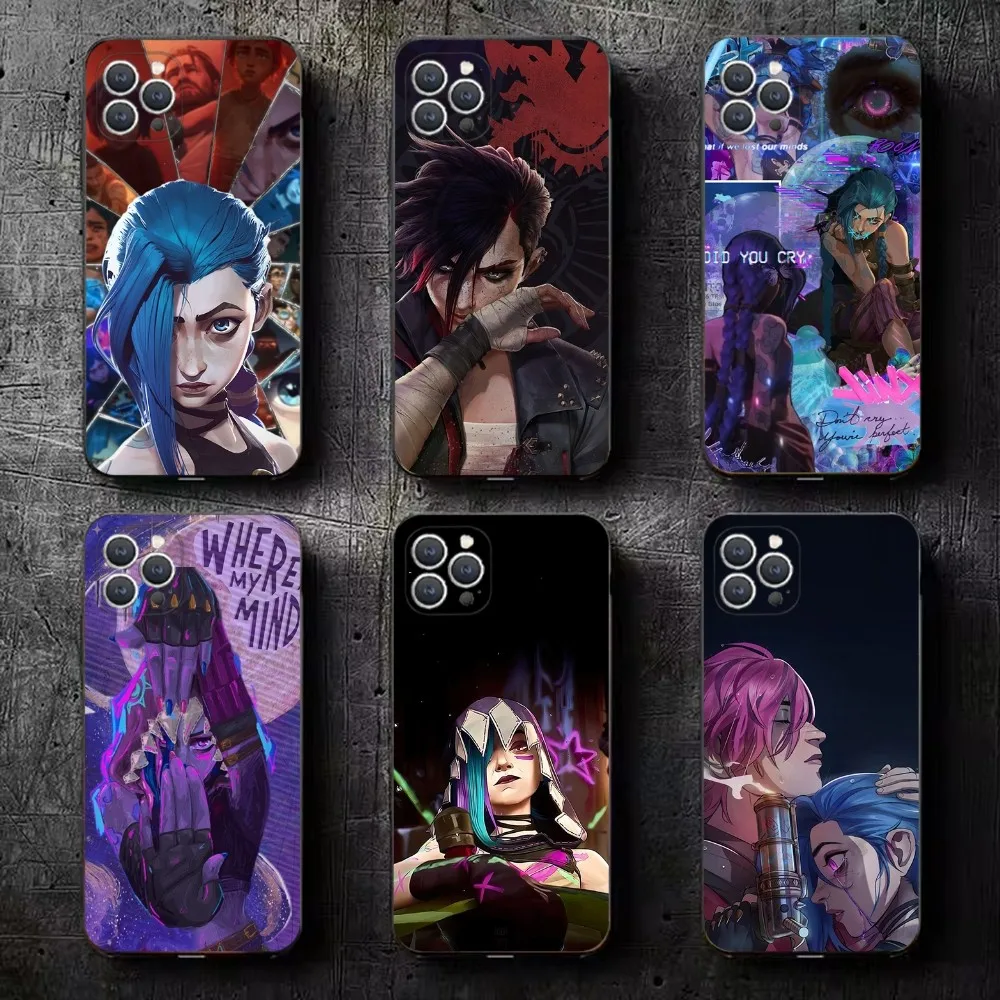 Anime Arcane Jinx  Phone Case For iPhone 16,15,14,13,12,11,Plus,Pro Max,XS,X,XR,SE,Mini,8,7 Soft Silicone Black Cover