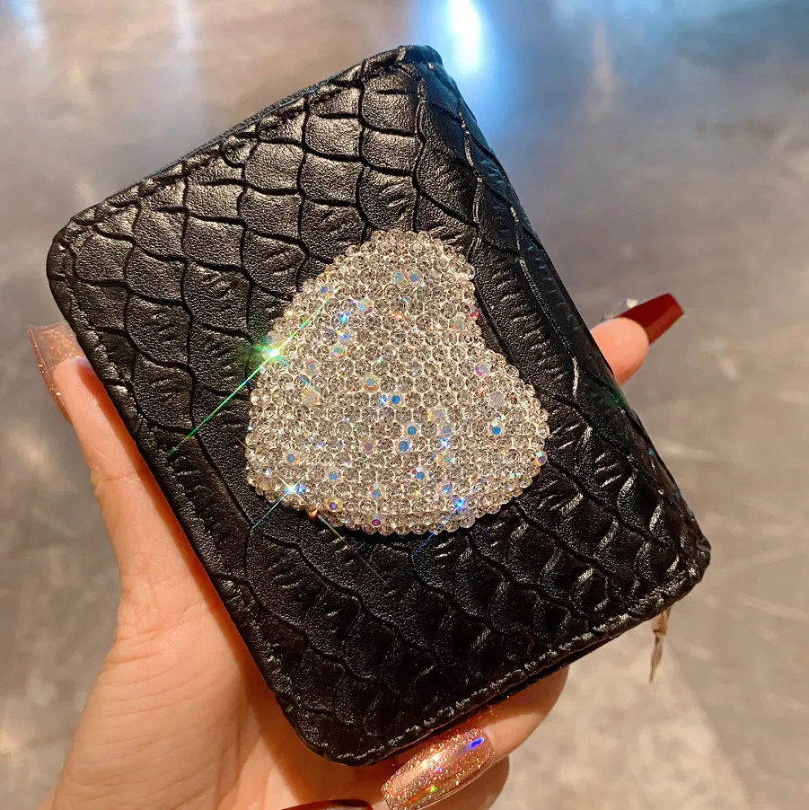 PU Large-Capacity Card Bag with Rhinestone 20 Card Slots Love Certificate Driving Credit ID Bank Card Coin Purse Holder