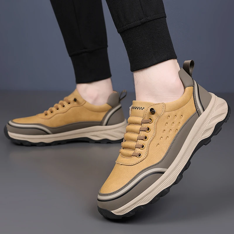 حذاء المشي لمسافات طويلة للرجال في الهواء الطلق يسمح بمرور الهواء ومضاد للانزلاق ومقاوم للاهتراء حذاء المشي لمسافات طويلة خفيف الوزن ومريح برباط كاجوال