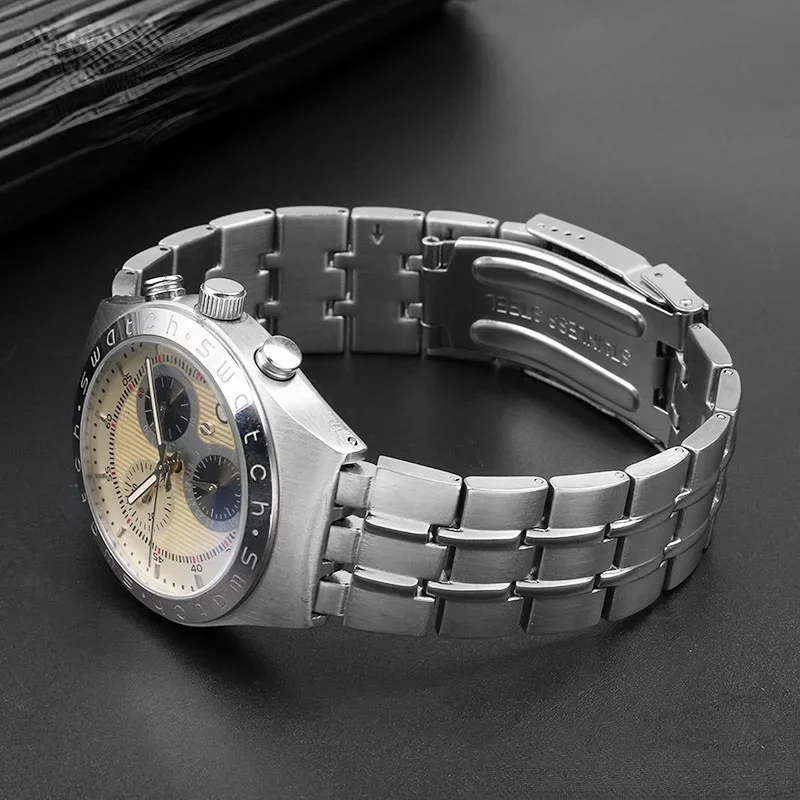 High quality new style For Swatch Men\'s black steel watch Metal strap YVS451 YVS435 YCS443G watchband accessories 19mm 21mm