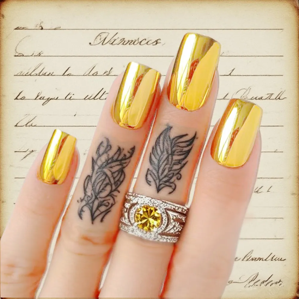 

2 Sets Acrylic False Nails Press Ons With Glue Sticker Mirror Gold Fake Nails Tip DIY Woman Finger Manicure Accessory Wholesale