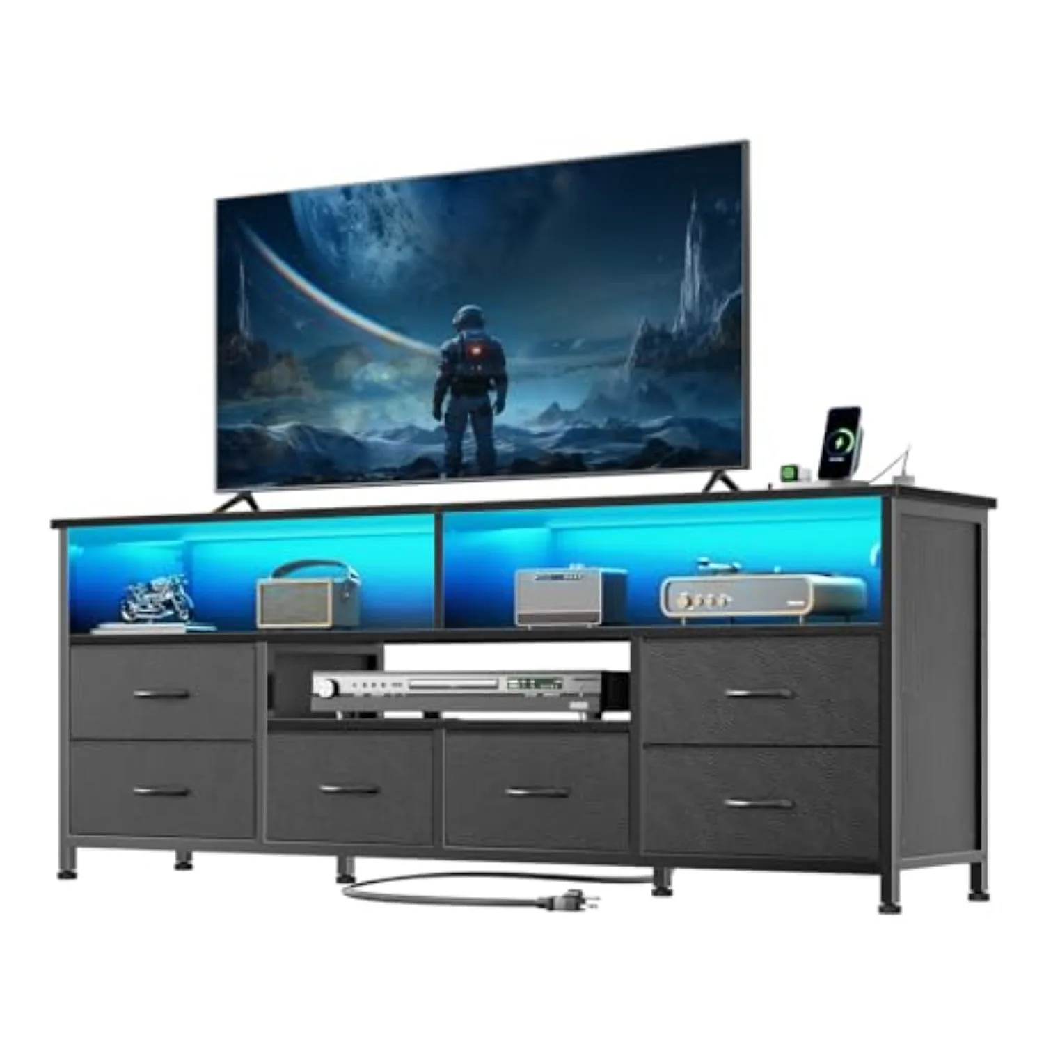 55 Inch TV Stand, Entertainment Center, Dresser TV Stand | TV Stands for Living Room, Power Outlets & LED Lights, 6