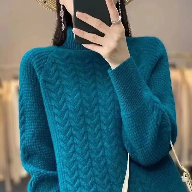 Женский свитер с высоким воротником, новинка 2025, осень-зима, пуловер с длинными рукавами, Femme, уличная одежда, повседневный кашемировый вязаный свитер, женский