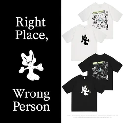 Harajuku Women's T-Shirt 2024 Summer Right Place Wrong Person Letter Print Round Neck Cotton Short Sleeve Y2K Couple Streetwear