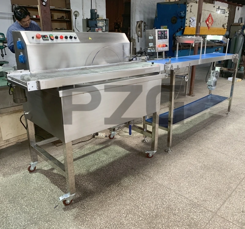 60kg Automatic Chocolate Production Line Cake Bread Biscuit Snack Food Donut Chocolate Enrobing Coating Machine