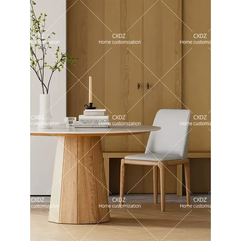Nordic Rock Slab Round Dining Table Log Style Solid Wood Modern Simple Japanese Retro Household Small Apartment for 6 People