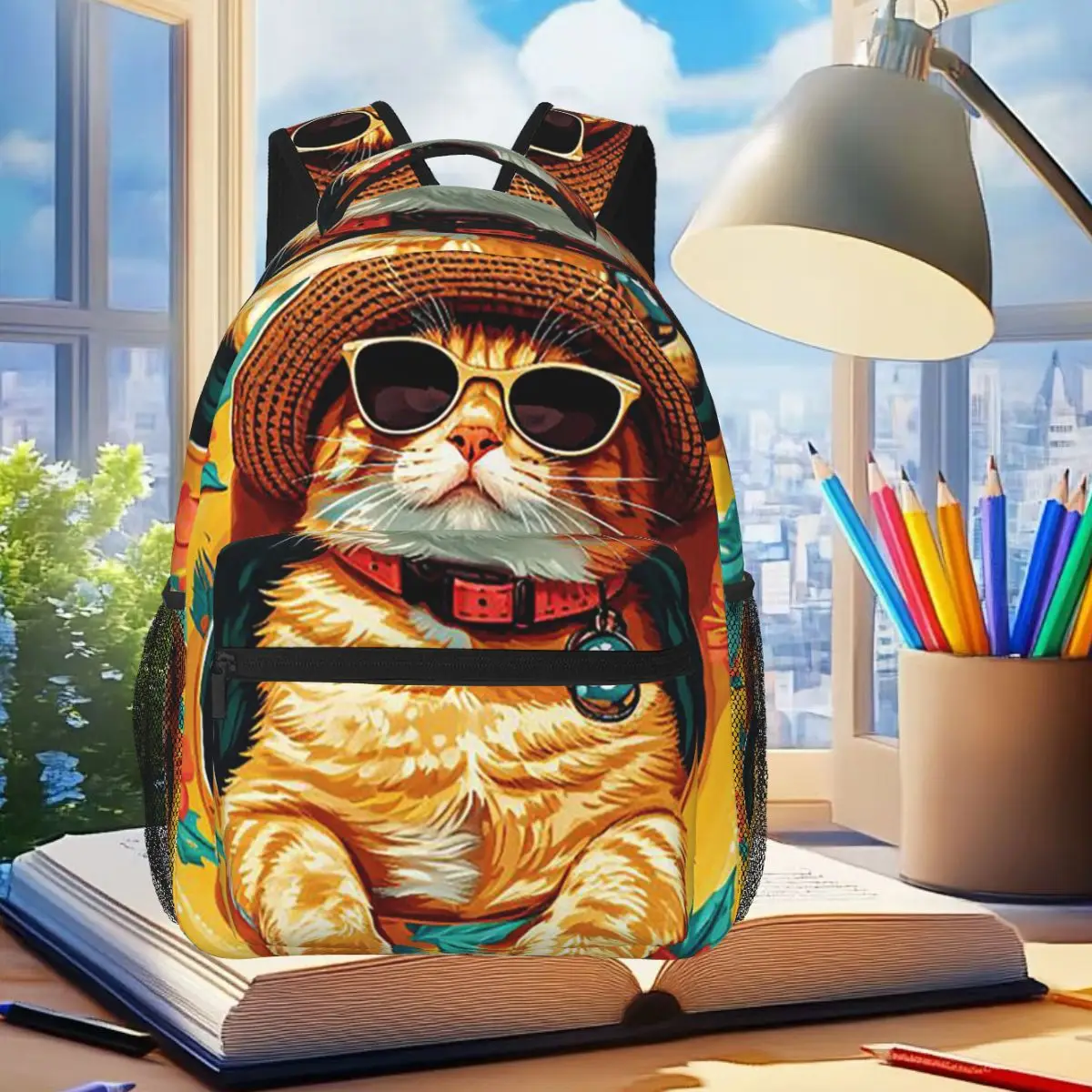 

Tourist Cat Pattern Backpack Student Boys Girls BookBag Kids School Bag Computer Shoulder Bags for Men Women