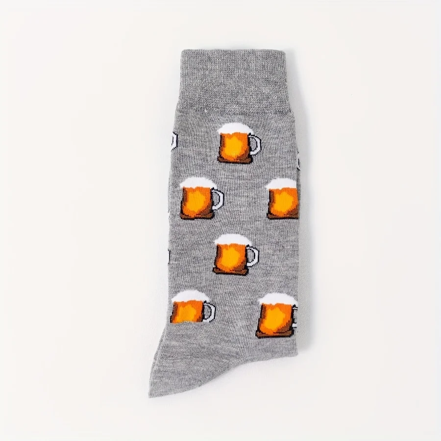 A pair of autumn and winter new gray beer mug men's fashion cotton socks mid-tube socks