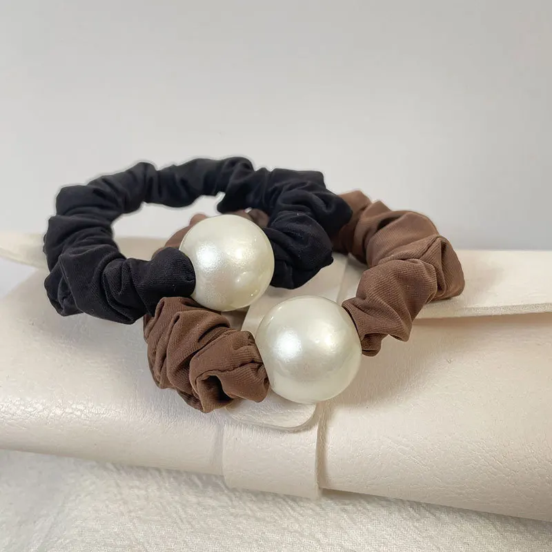 Elegant Pearl Hair Rope Soft Satin Elastic Scrunchies Ponytail Holders Hair Tie Temperament Curly Hair Accessories for Women