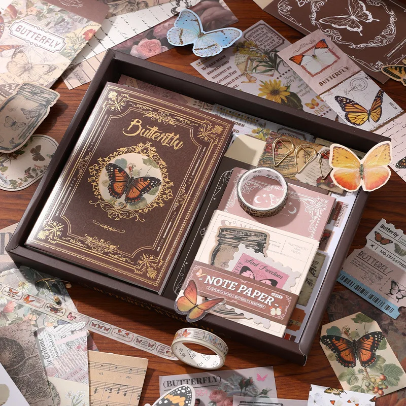 140Pcs All-In-One Retro Bohemian Craft Kit, Cute Collage Supplies Gift Box for Bujo/Planner/Collage, Perfect for DIY Crafters # B
