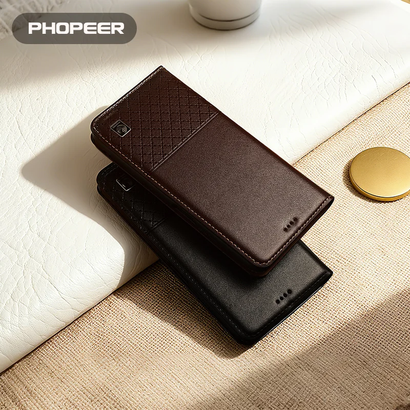 Luxury Genuine Leather Phone Case For Oneplus Ace 6/5/3/2 T V Pro Ultra Racing Nappa pattern with square