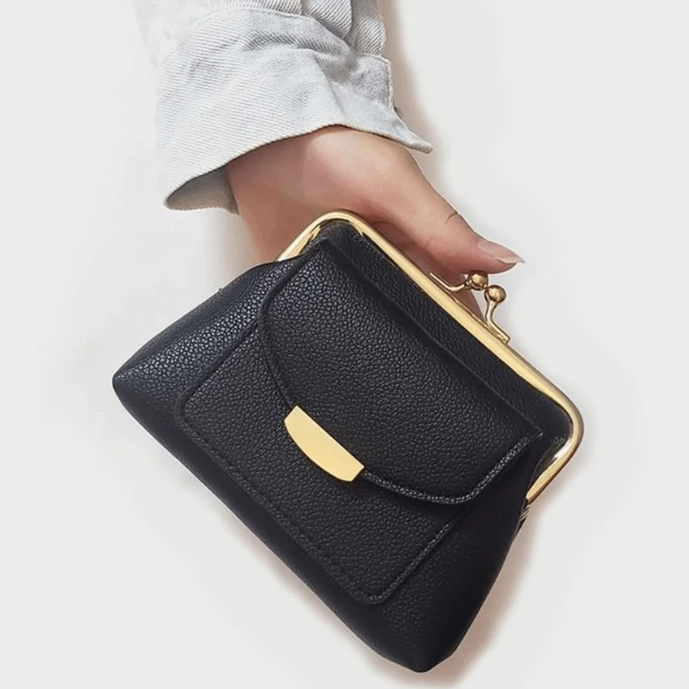 

Lychee Pattern Mini Lock Clip Coin Purse PU Leather Storage Kiss Lock Leather Wallet Retro Keys/Lipsticks/Earphone