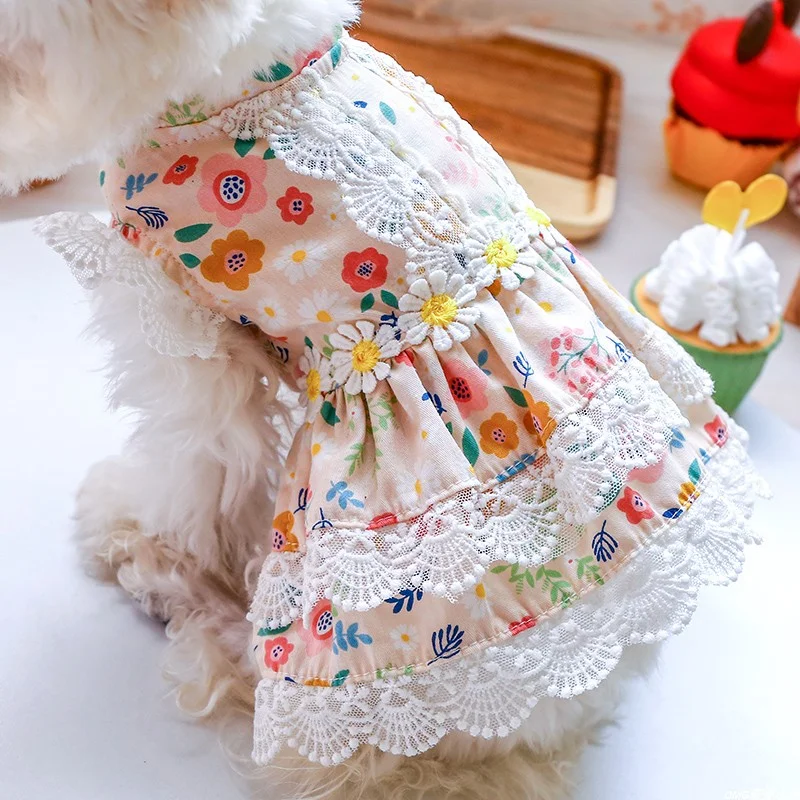 1PC pet clothing cat spring/summer thin yellow endless summer floral princess skirt suitable for small and medium-sized dogs