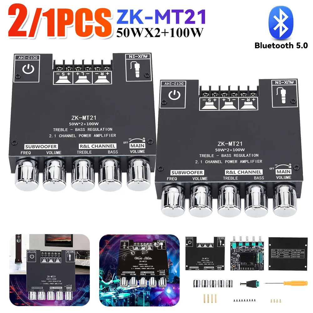 ZK-MT21 Channel Bluetooth 5.0 CS8673E 2.1 Subwoofer Amplifier Board 50W*2 +100W Power Audio Stereo Amplifier Board Bass AMP AUX