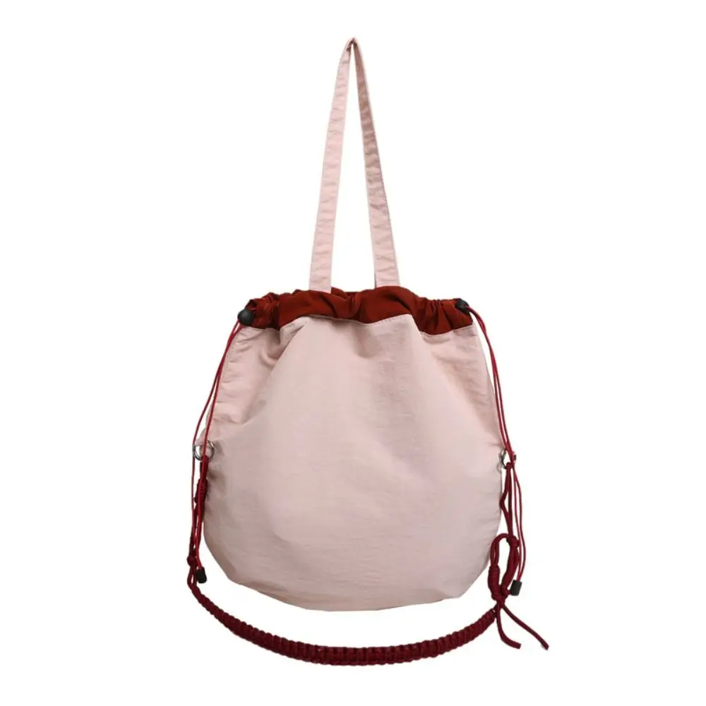 

New Korean Style Drawstring Tote Bag Lightweight Nylon Large Capacity Tote Bag Casual Waterproof Women Shoulder Bag Travel