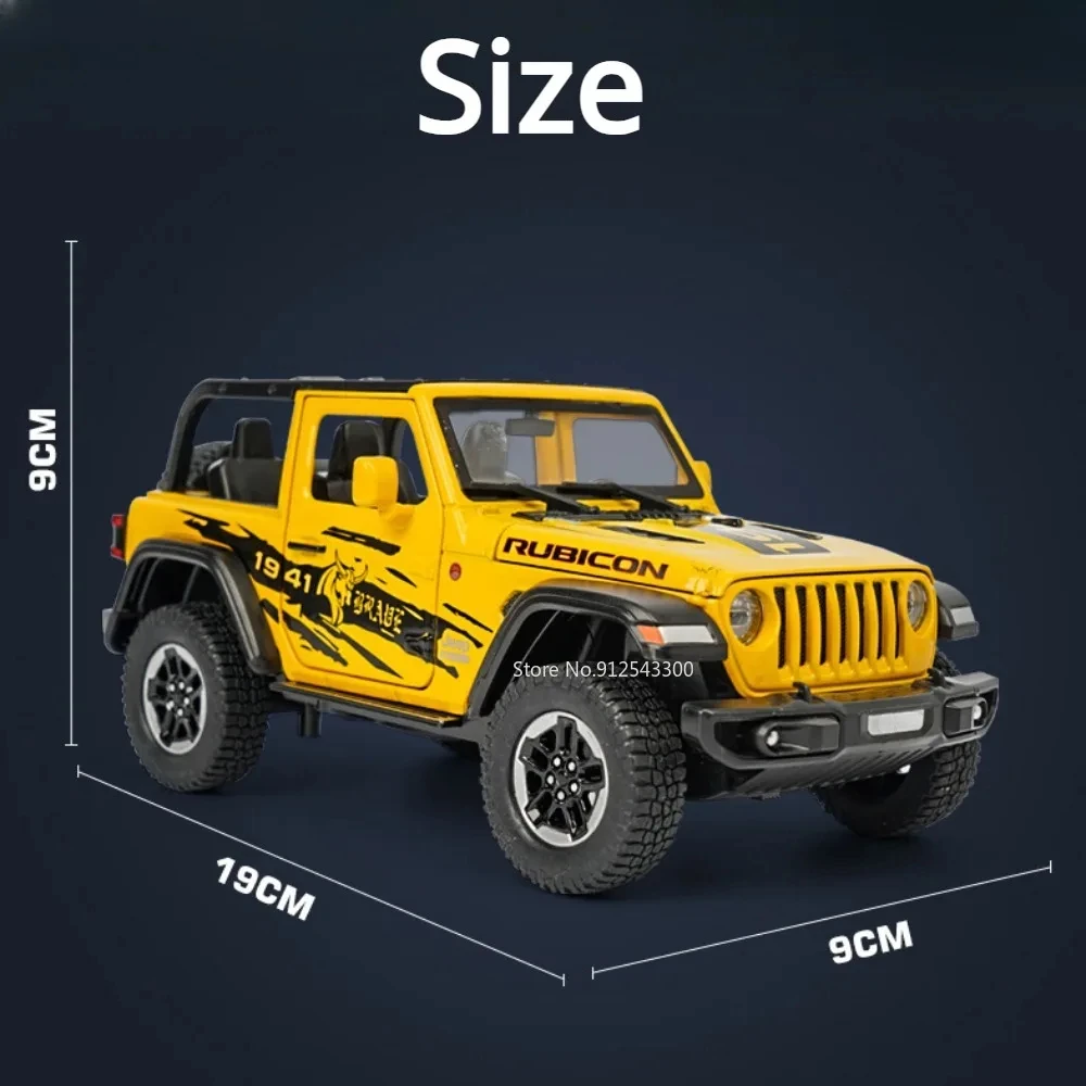 Maßstab 1:24 Wrangler Rubicon Automodell Spielzeug Legierung Karosserie Türen geöffnet Sound Licht zurückziehen Off-Road-Modelle Ornamente für Kindergeschenk