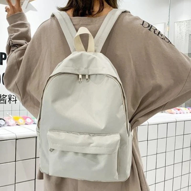 Women Backpack Small Backpack For School Teenagers Girls Nylon  White Bookbag Fashion Solid Color Travel Backpack Street Trend