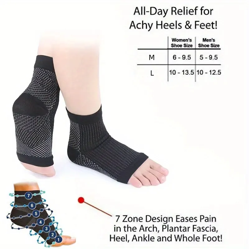 2 Pair Compression Socks for Ankle Support, Open Toe Design for Plantar Fasciitis Pain Relief