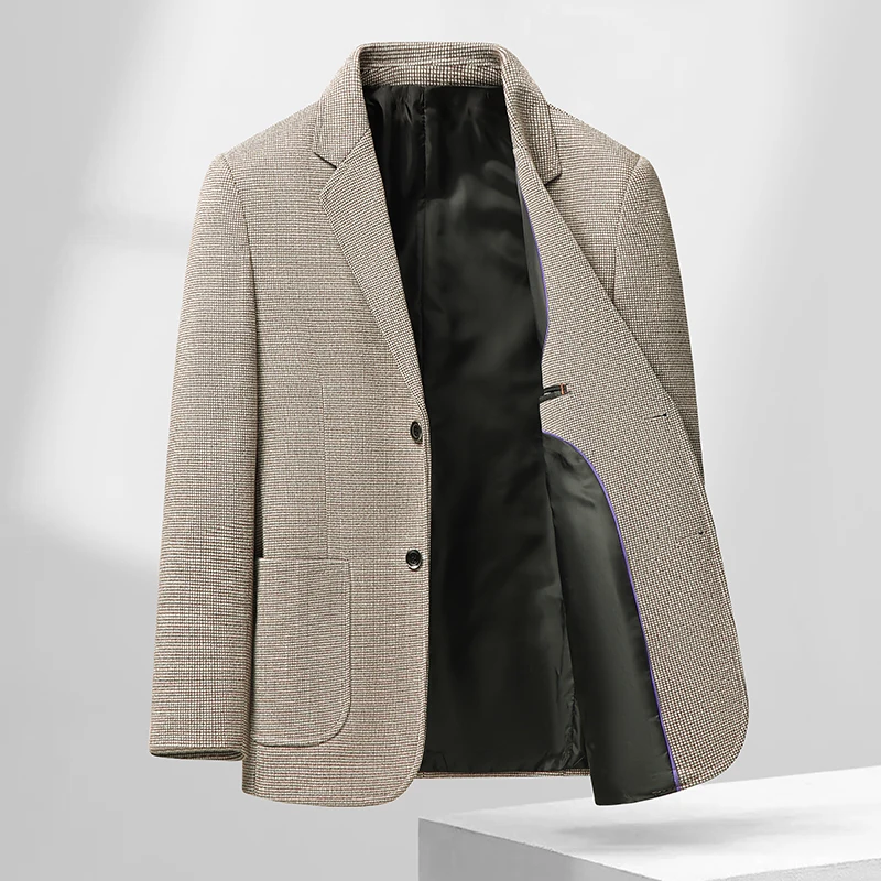 

Men's 2026 New Arrival Houndstooth Casual Blazer Lapel Collar 2 Button Business Casual Suit Jacket for Office Daily Wear