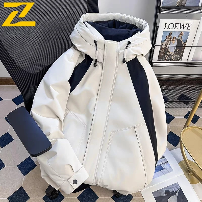 

COMXZ Men Winter Jacket Hooded Loose Thickened Skiing Travel Cotton Padded Jacket Street Windproof Warm Fashion Quilted Jackets