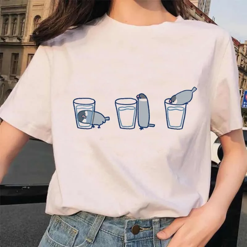 Cute Cartoon Parrot Short Sleeve Women's Slimming Design O-Neck Short Sleeve Niche Trendy Personality Women Simple Aesthetic Tee