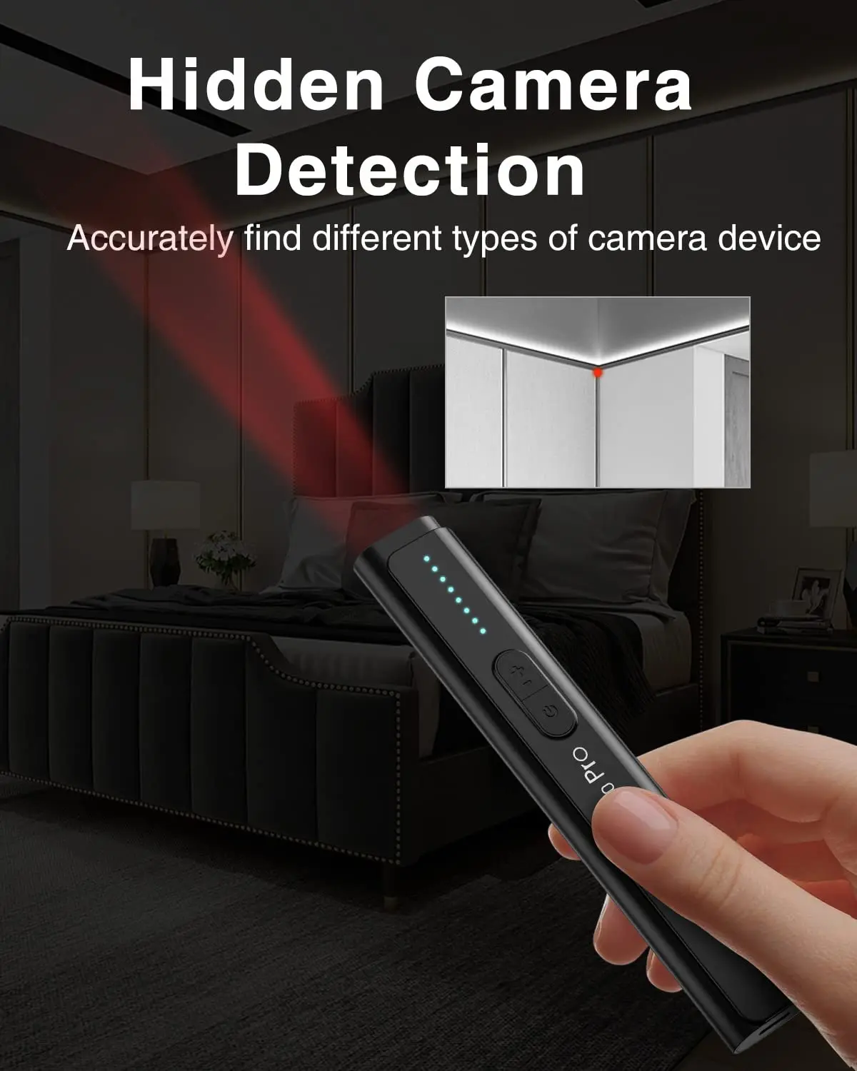 Wireless Hidden Camera Detector with 5 Professional Modes and 6 Sensitivity Levels - Portable Anti-Spy Device for Travel Office