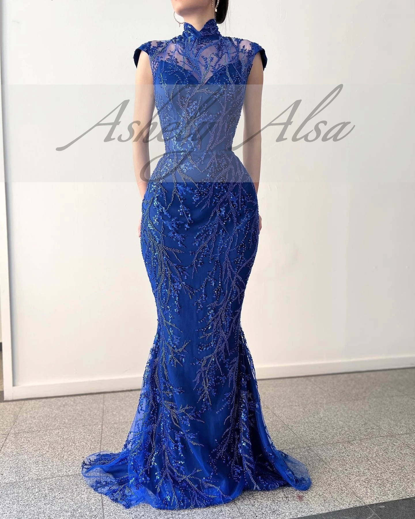 Vestido de noche elegante personalizado para mujer, azul real, con falda desmontable, cuentas, sirena, largo, Formal, para ocasión, fiesta de graduación