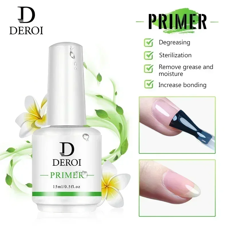 DEROI 15ml Nude Base Coat Non-Need Lamp Primer Acid Free and Sticky Strengthen Rubber Cat Eye Nail Gel Polish PH Bond Dehydrator