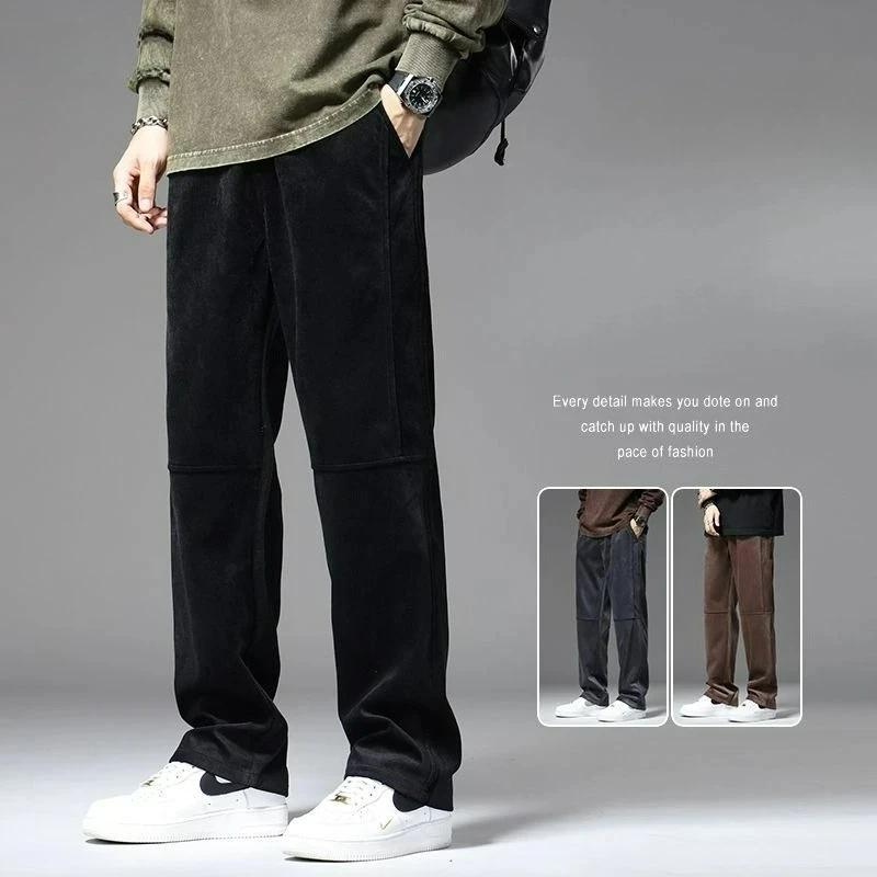 

Мужские спортивные брюки из вельвета на осень-зиму, повседневные свободные хлопковые брюки с завышенной талией, джоггеры, прямые широкие брюки для мужчин