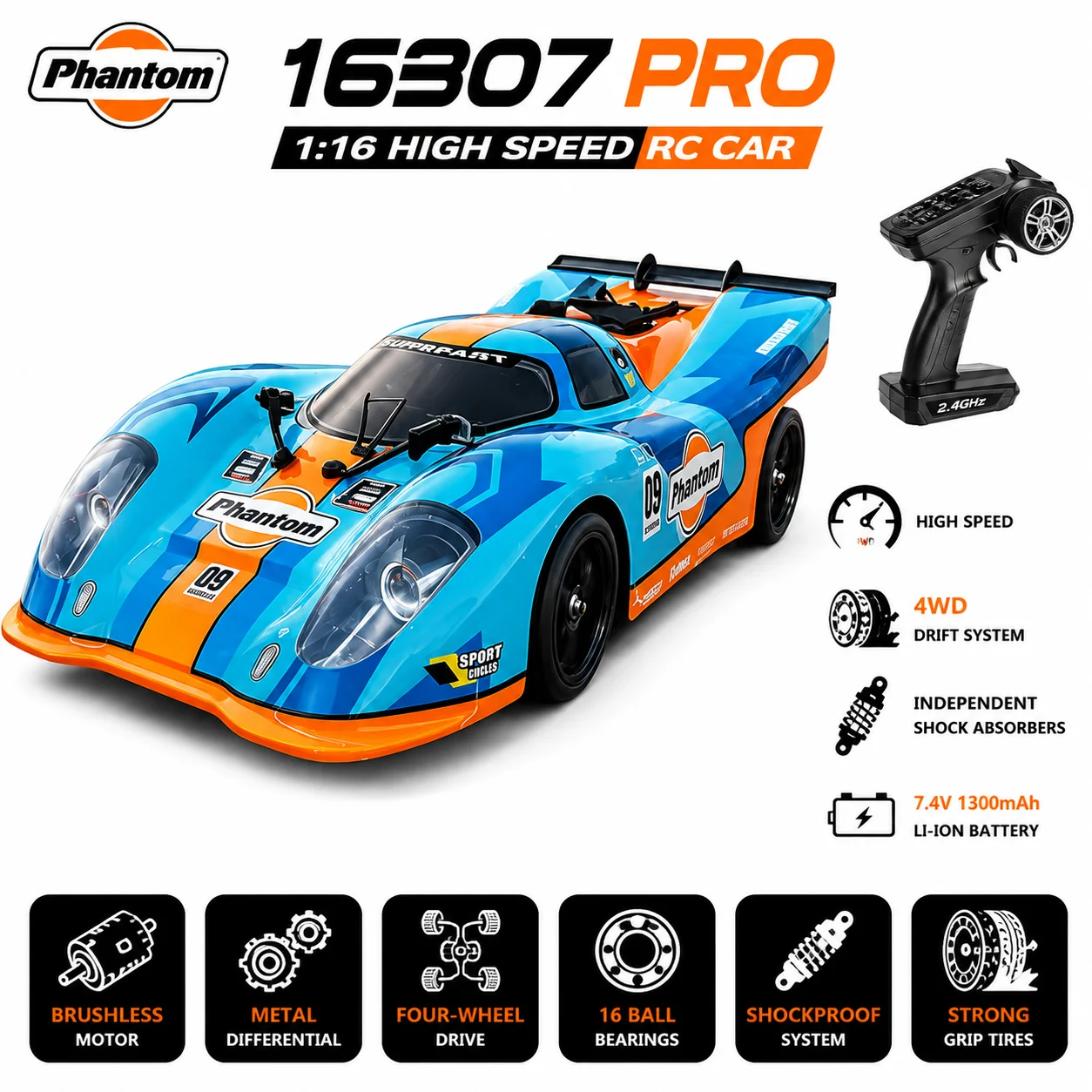 New Scy16307 Series 1:16 Remote Control Car High-Speed Pro Brushless Remote Control Car Four-Wheel Drive Flatbed Rc Drift Car