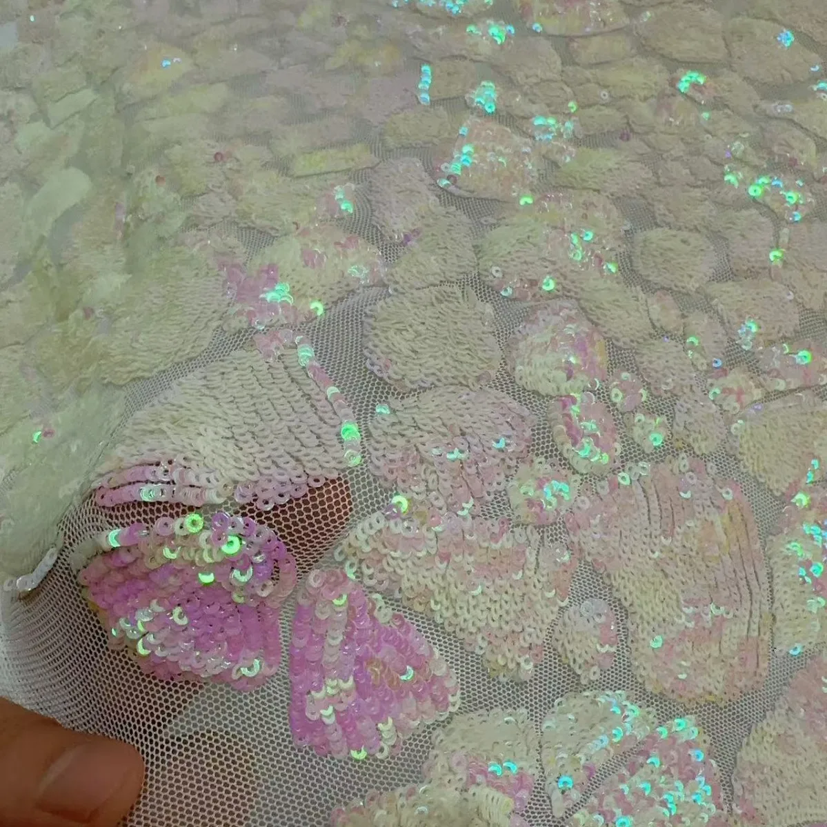 Tissu brodé de fleurs et de paillettes en maille élastique, 5 Yards, pour robe de mariée