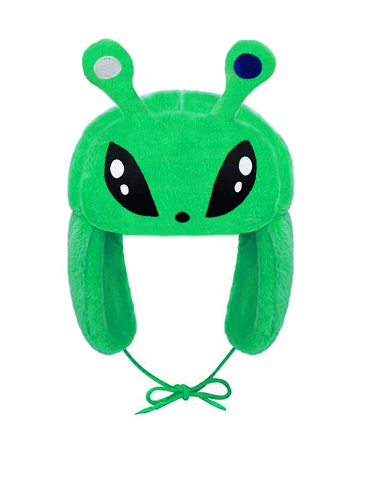 Green Alien Plush Winter Warm Hat Ushanka Hat Cute Winter Hat for Boys Girls Kids Cartoon Anime Cap Gorras