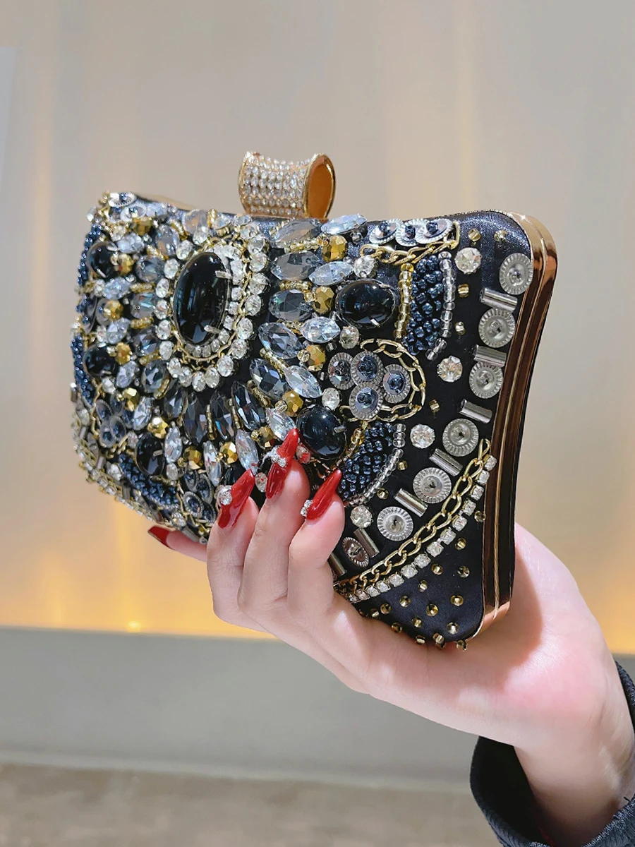 Beaded Rhinestone Evening Bag Elegant Box Clutch Purse Women\'s Wedding Handbags For Party Prom