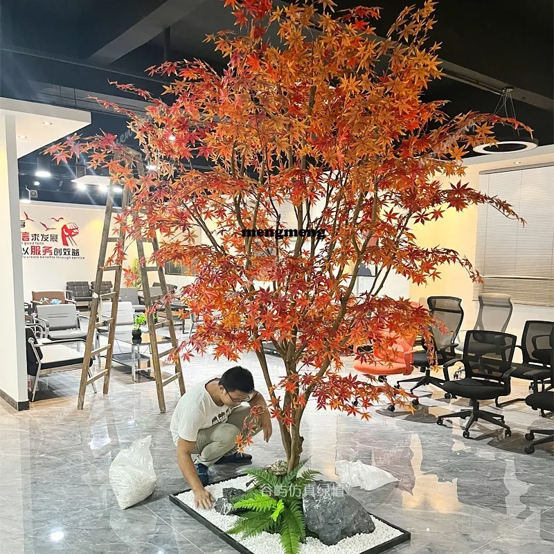 

Simulated red maple tree green plant landscaping shopping mall hotel teahouse indoor bionic plant fake maple leaf