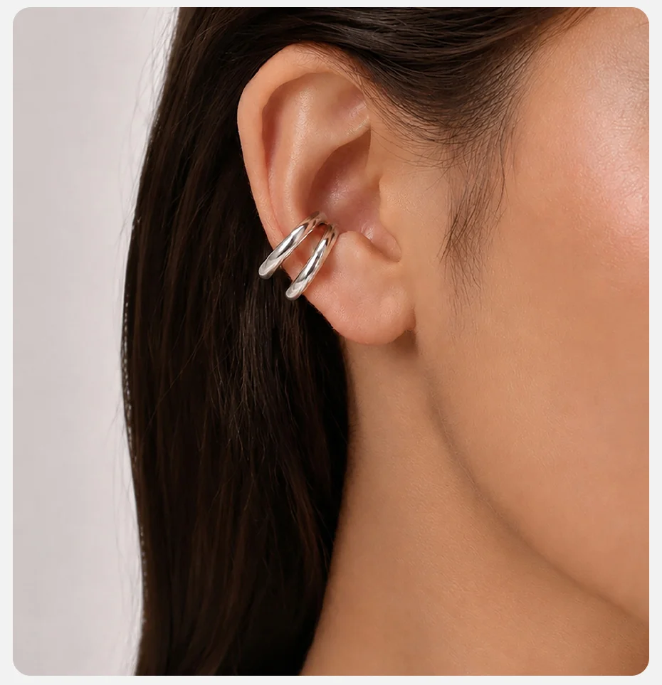 Vnox Minimalistische 1-teilige Doppelschichtige Runde Kreisförmige C-Form Ohrringe für Frauen Ohne Piercing Clip-Ohrringe Manschette Klobiger Clip-Schmuck – Detail 3