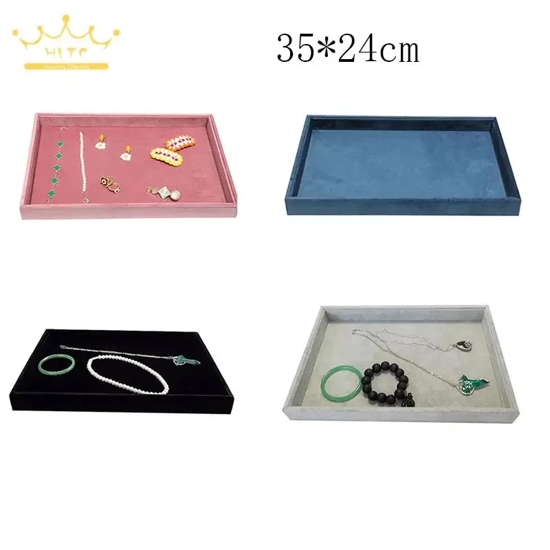 Velvet Flat Tray Large Size 35*24Cm Bracelet Watch Holder Jewelry Display Case Necklace Ring Earrings Storage Organizer