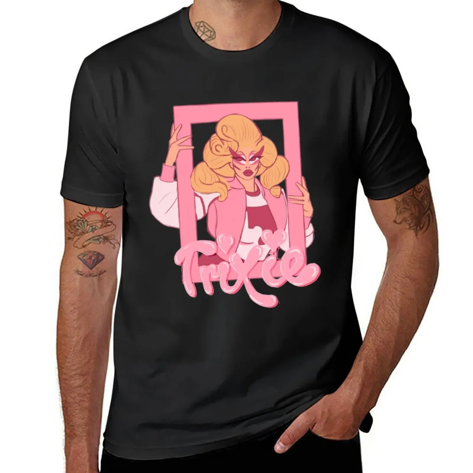 New trixie mattel pink frame T-Shirt custom t shirts summer top Short sleeve tee men