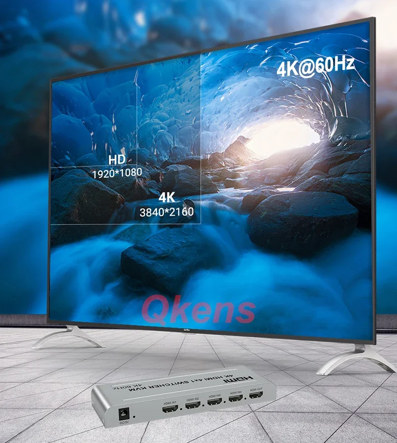 4K 60hz HDMI KVM Switch 4x1 4 IN 1 OUT Video Switcher USB Keyboard Mouse Share for Camera DVD Laptop PC Computer To TV Projector